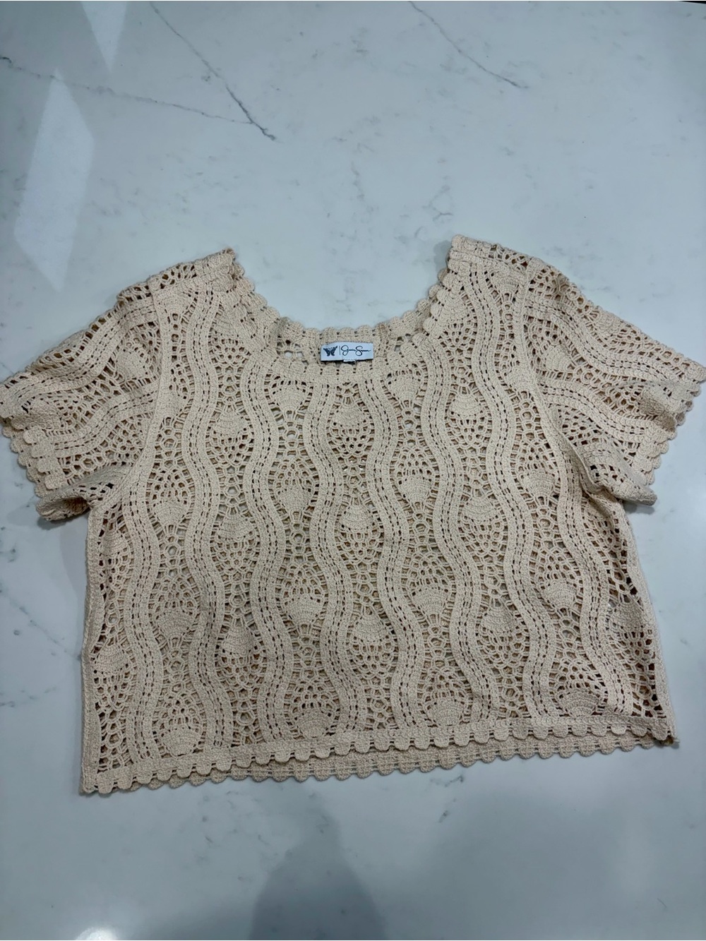 Jessica Simpson Ivory Crochet Knit Boho Top XL